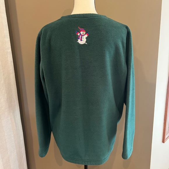 Bobbi Brooks Forest Green Snowman Christmas Fleece Cardigan, Size Large - Picture 3 of 11